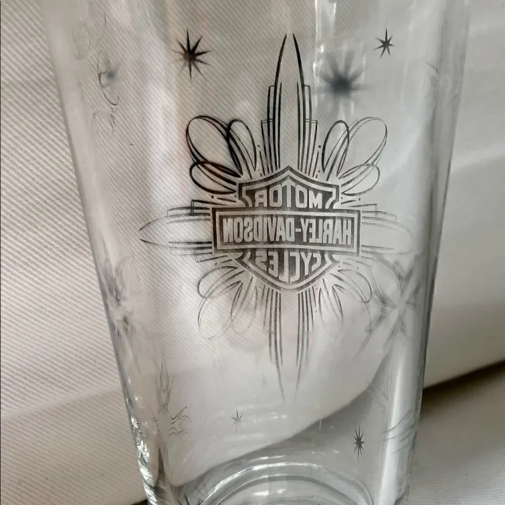 Vintage Harley Davidson Prinstripe Pint Glass Atomic Age Style